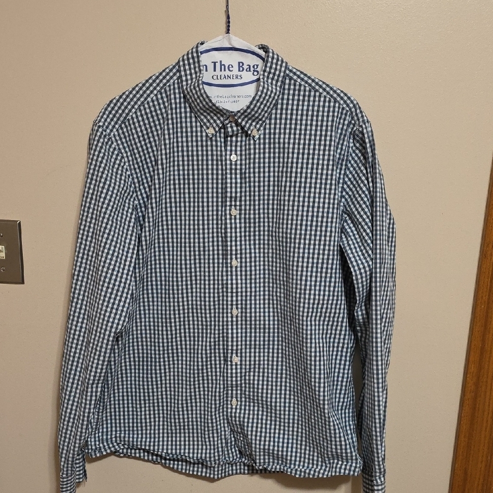 Michael Kors Black and White Checkered Button Down Shirt
